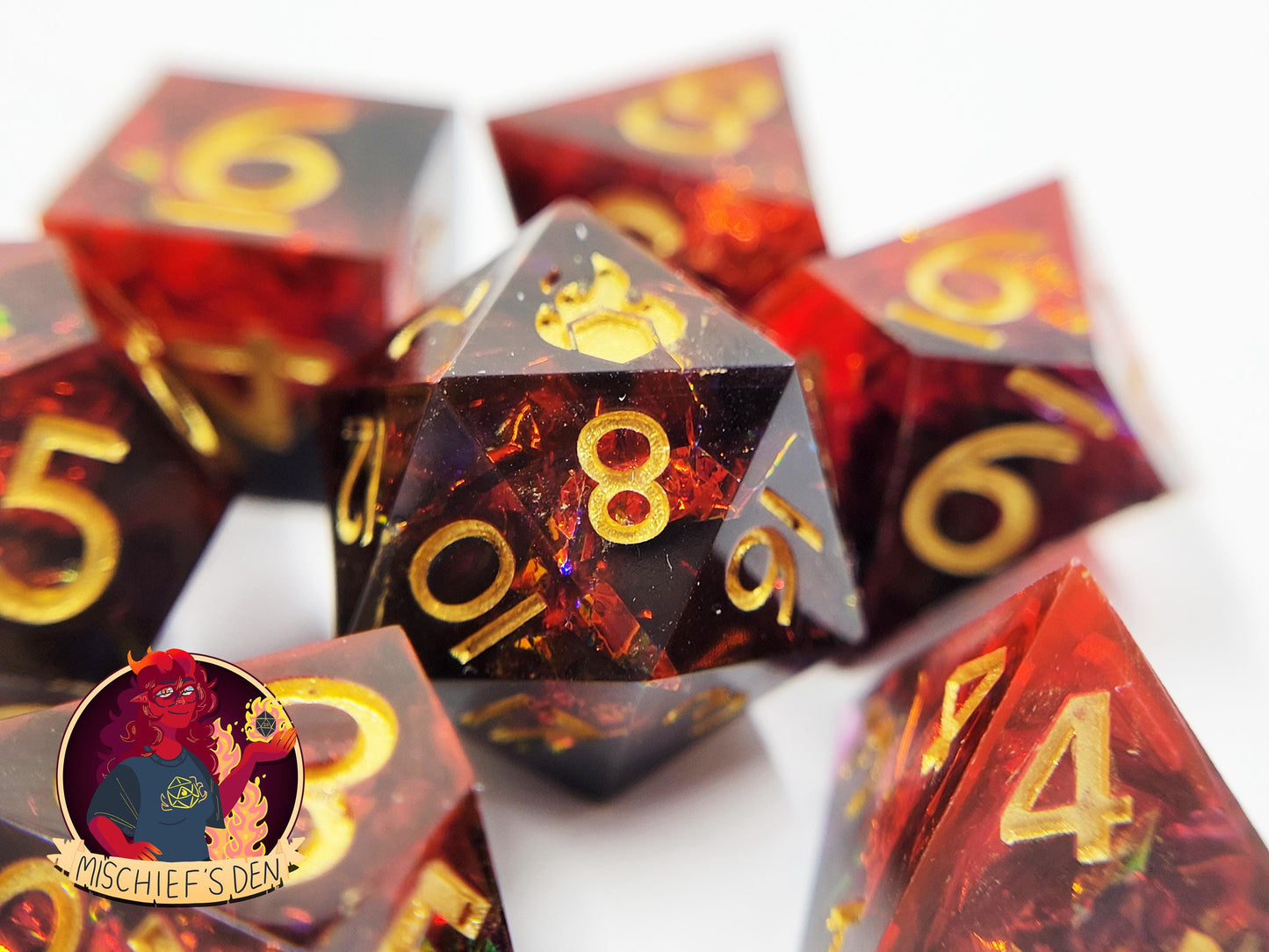 Handmade "Fires of Mordor" Full Dice Set