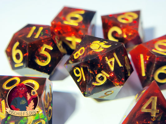Handmade "Fires of Mordor" Full Dice Set