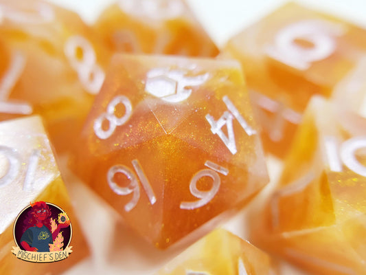 Handmade "Caramel Dreamswirl" Full Dice Set