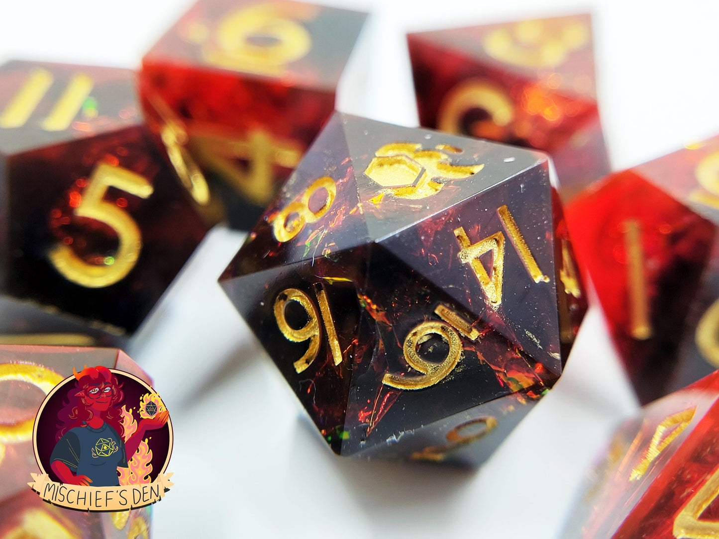 Handmade "Fires of Mordor" Full Dice Set