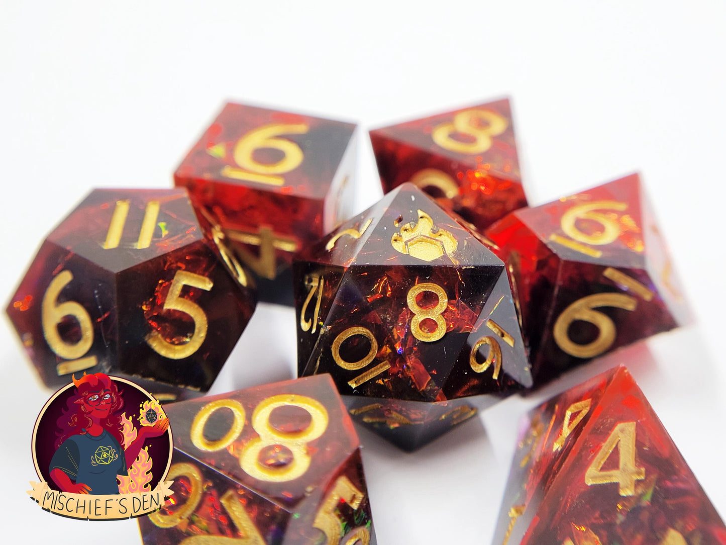 Handmade "Fires of Mordor" Full Dice Set