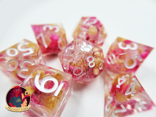 Handmade "Love's Last Bloom" Full Dice Set