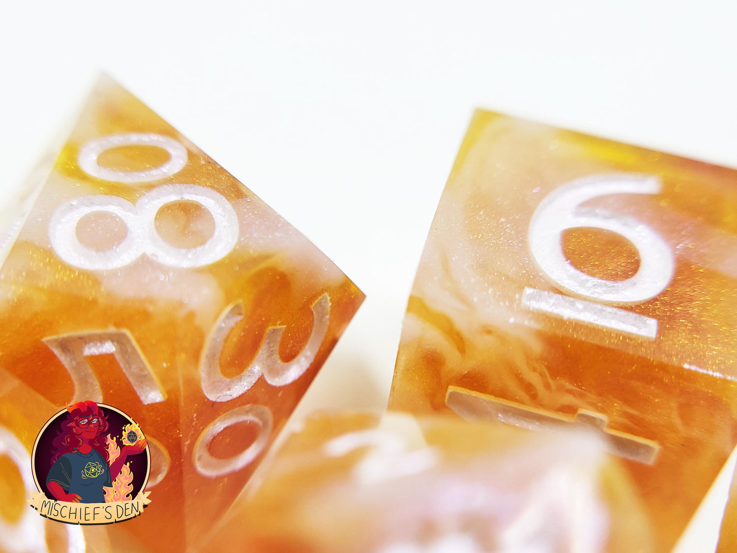 Handmade "Caramel Dreamswirl" Full Dice Set