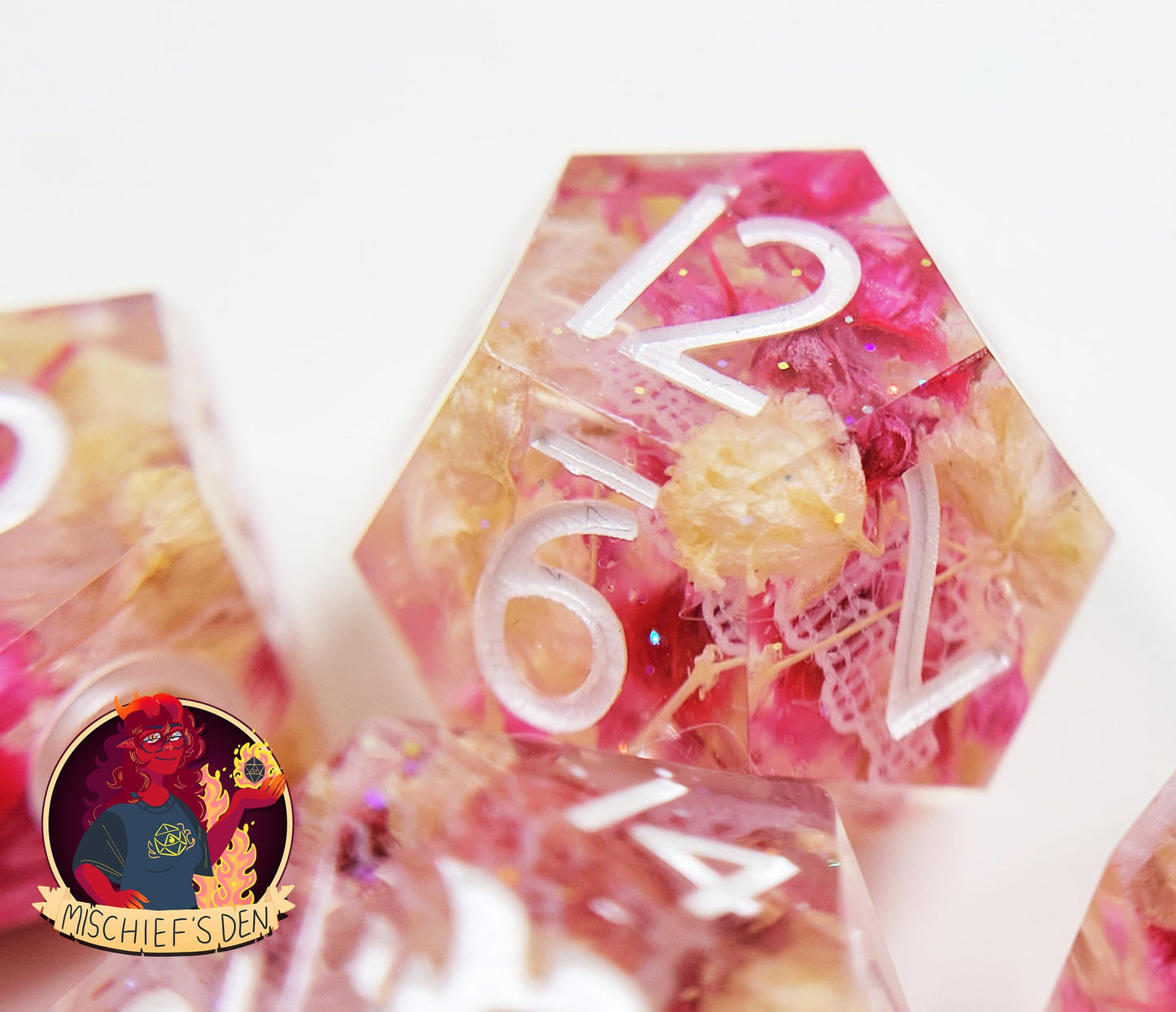 Handmade "Love's Last Bloom" Full Dice Set