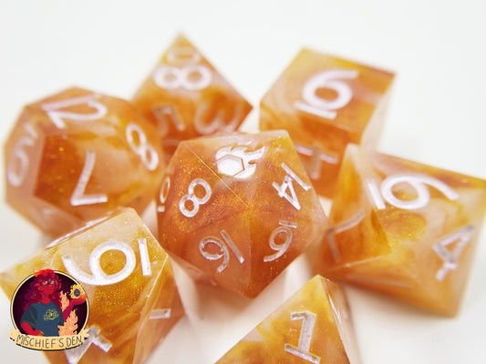 Handmade "Caramel Dreamswirl" Full Dice Set