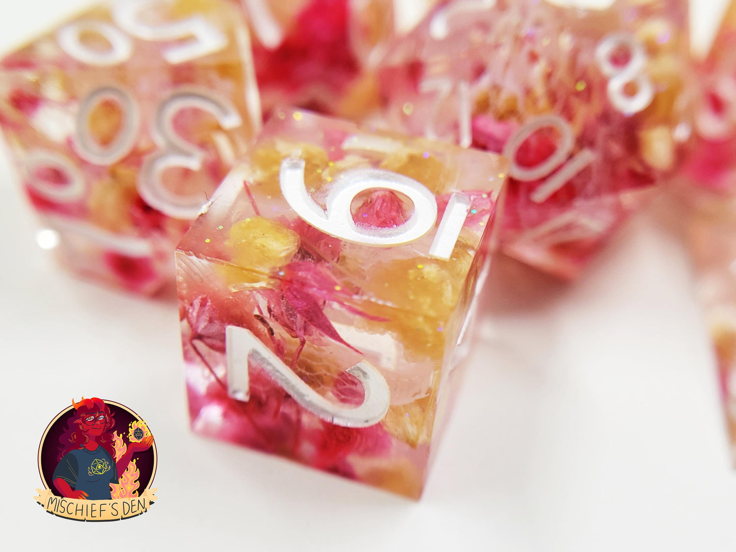 Handmade "Love's Last Bloom" Full Dice Set