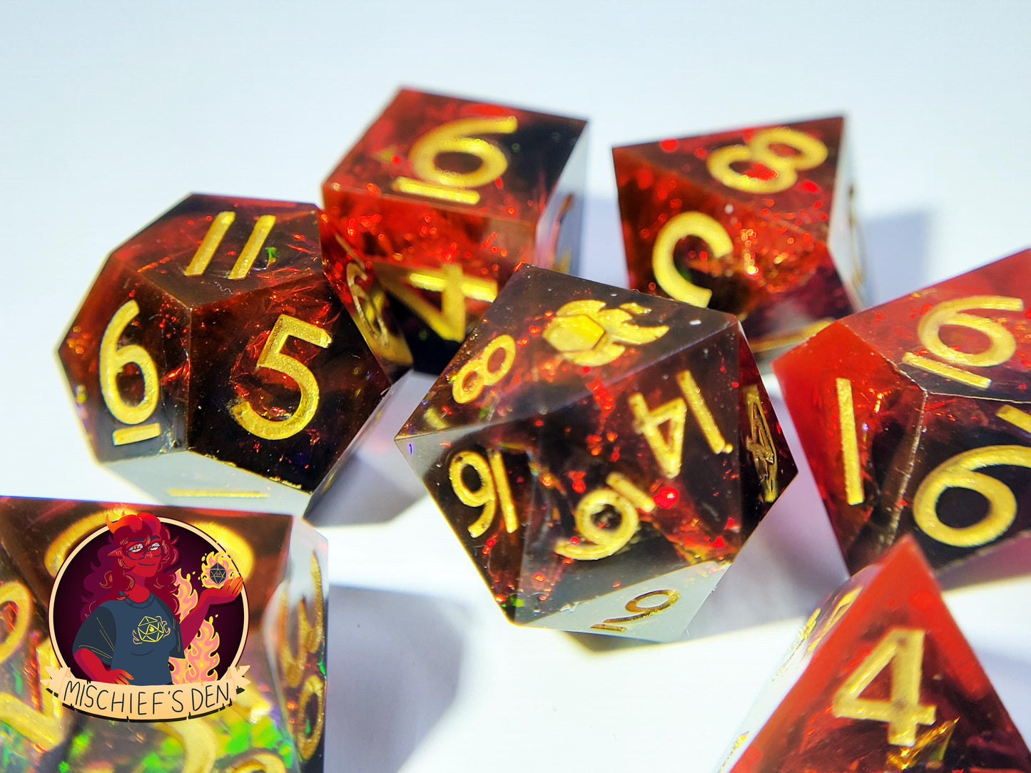Handmade "Fires of Mordor" Full Dice Set