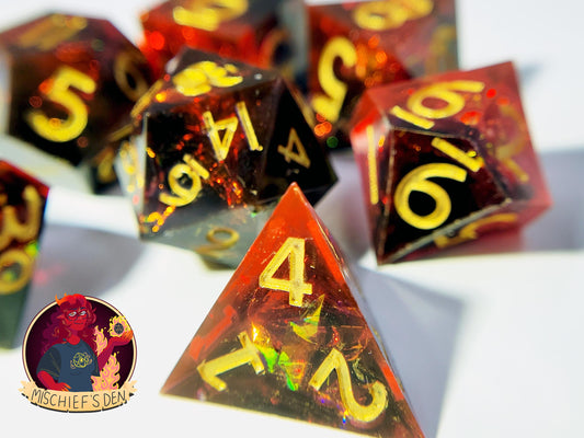 Handmade "Fires of Mordor" Full Dice Set