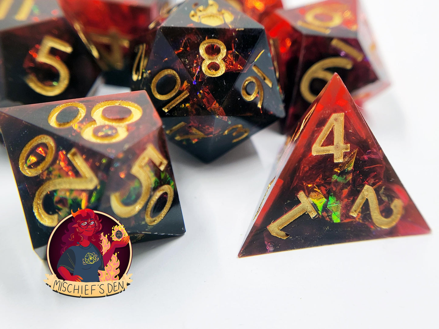 Handmade "Fires of Mordor" Full Dice Set