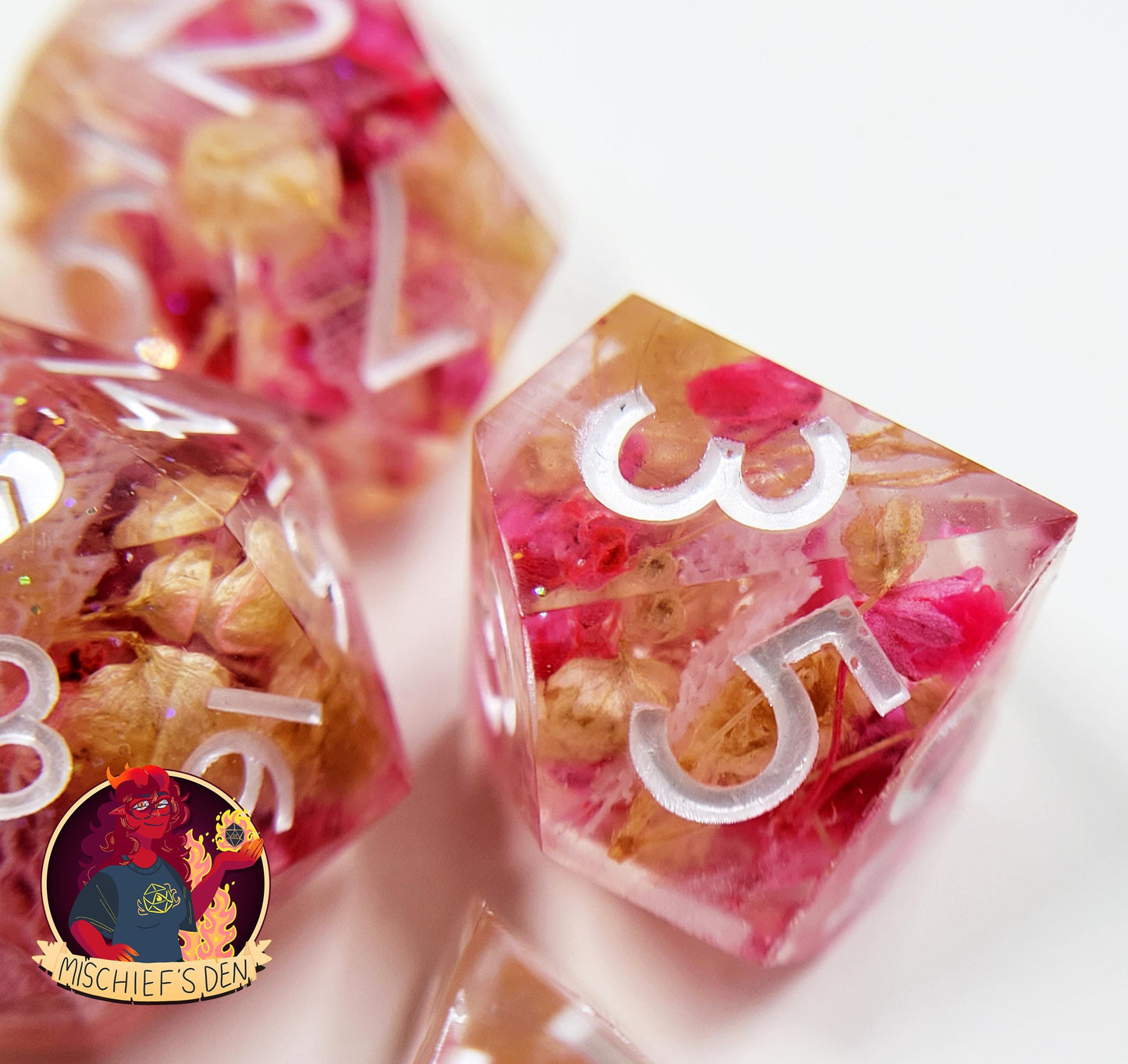 Handmade "Love's Last Bloom" Full Dice Set