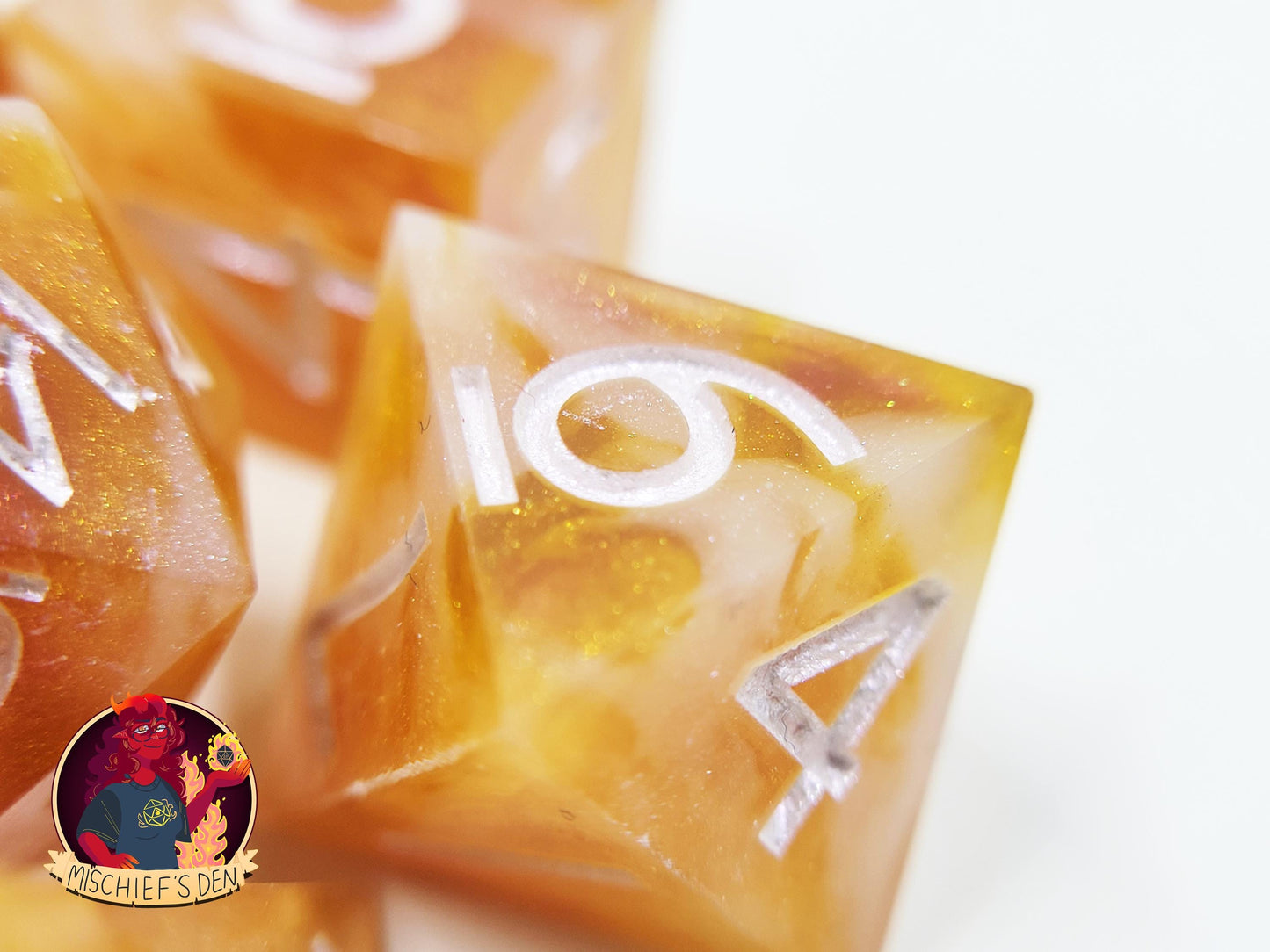 Handmade "Caramel Dreamswirl" Full Dice Set