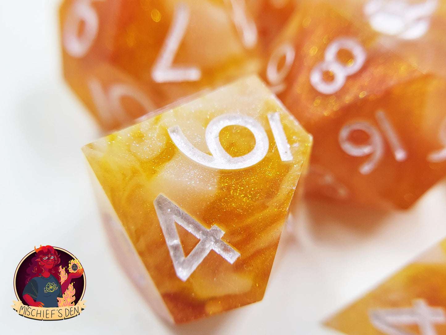 Handmade "Caramel Dreamswirl" Full Dice Set