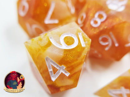 Handmade "Caramel Dreamswirl" Full Dice Set