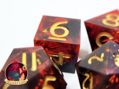 Handmade "Fires of Mordor" Full Dice Set