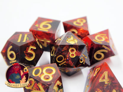 Handmade "Fires of Mordor" Full Dice Set